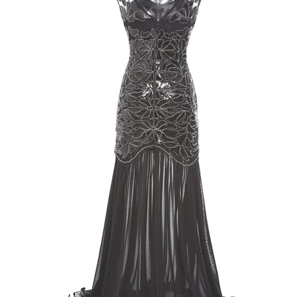 1920s Women's Black Sequin dress XL**UNIQUE ** - Picture 5 of 8